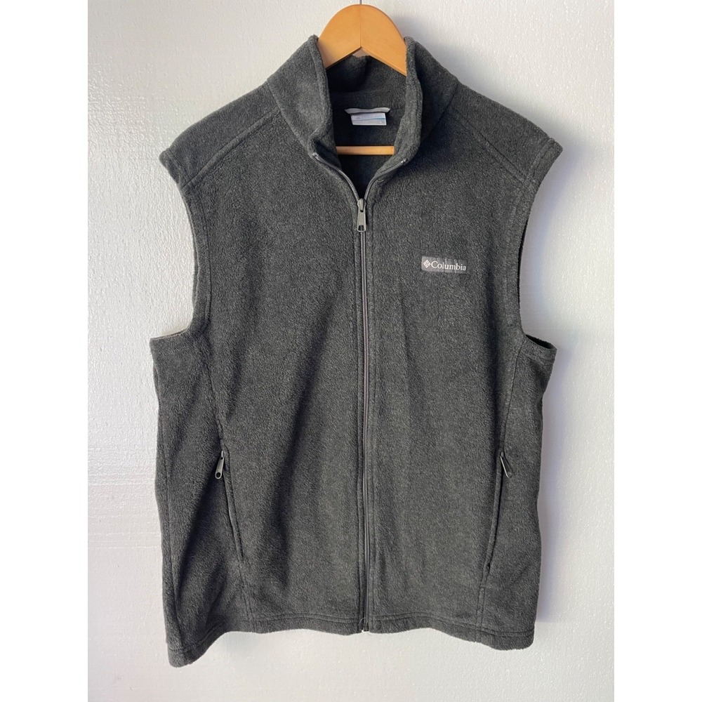 Columbia Sportswear Mens‎ Gray Fleece Vest Size L Full-Zip Polyester Sleeveless